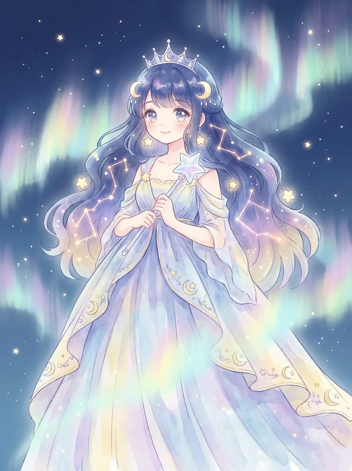 双腿打开吮花蒂 - 星辰公主希尔角色设定图，手持星光权杖